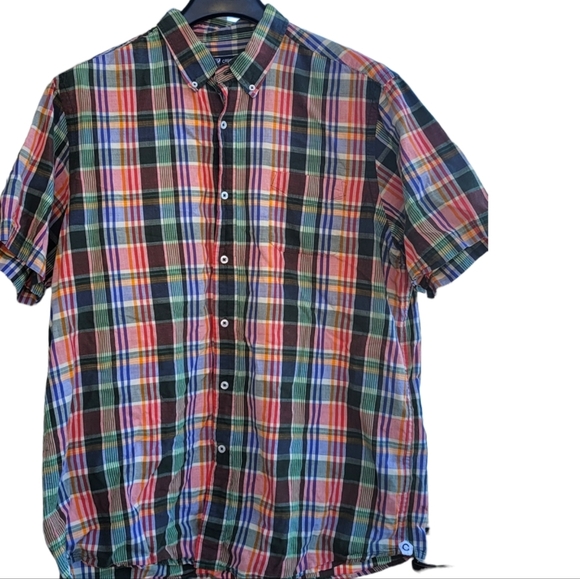 CREMIEUX Classics Mens XL Plaid Button Down Cotton Short Sleeve Shirt Multicolor - Picture 1 of 5